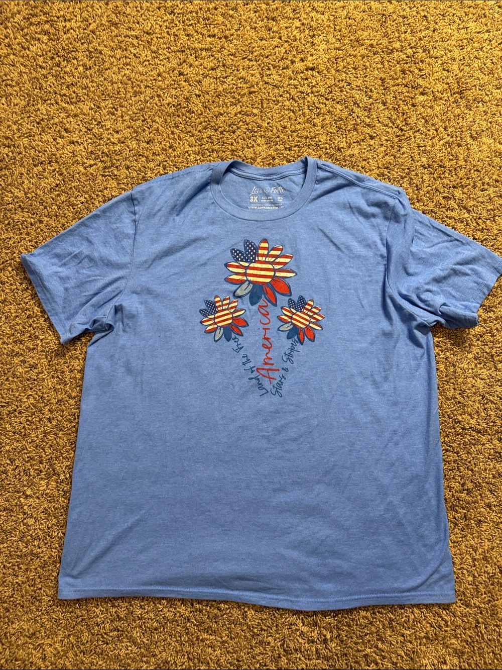 Love In Faith Blue Short Sleeve Floral Flag Graphic Tee